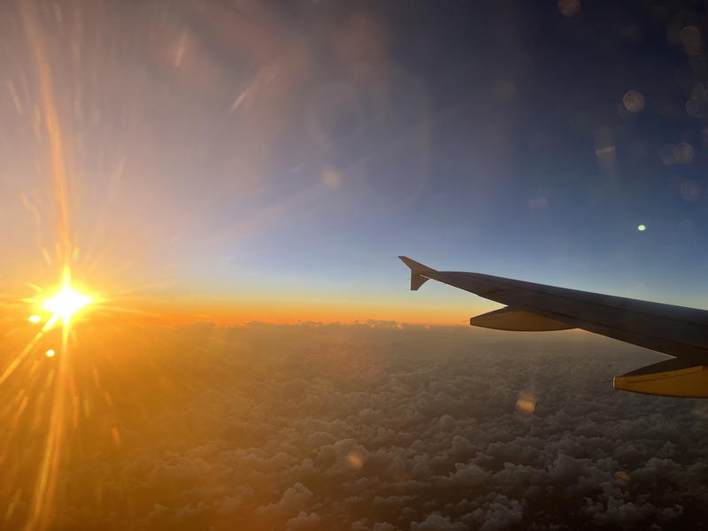 The wing of an airplane.