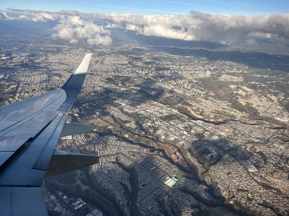 The wing of an airplane.