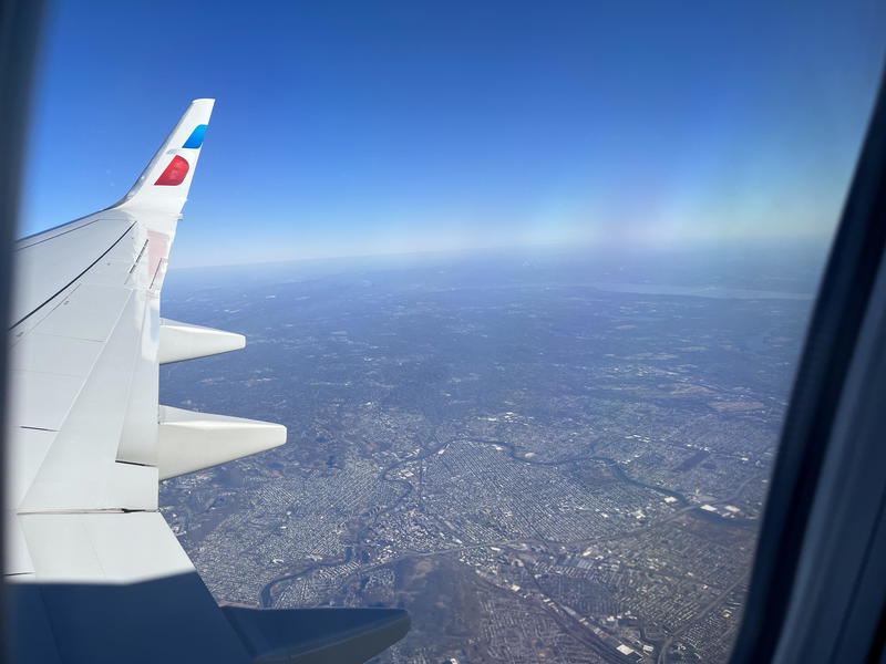 The wing of an airplane.