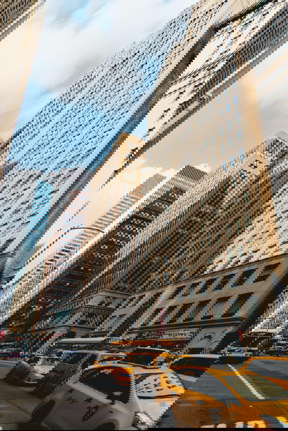 New York City yellow cabs on a busy street