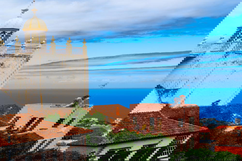 View of pastel colored buildings from a rooftop in Canary Islands