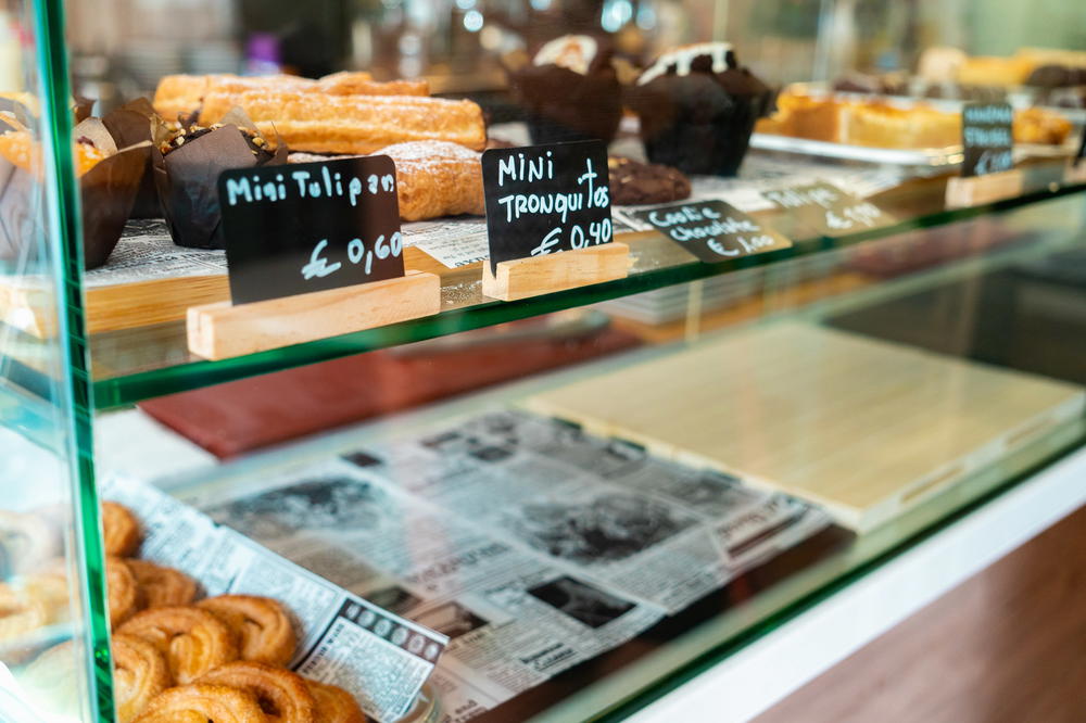 Spanish sweet treats and breads in a display case window