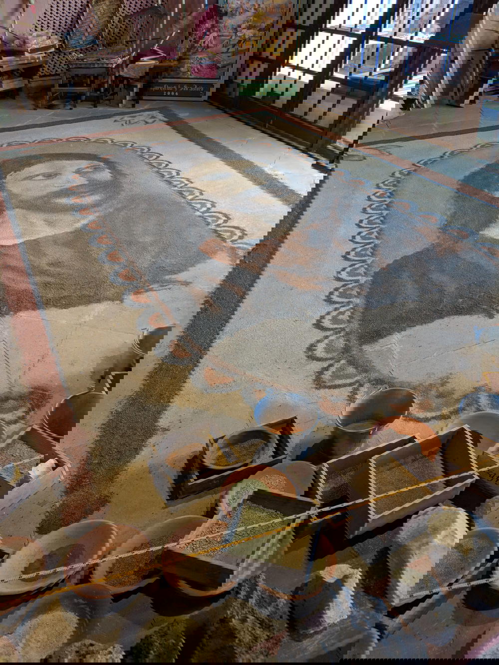 Canary Islands style traditional art made of colored sand on the floor