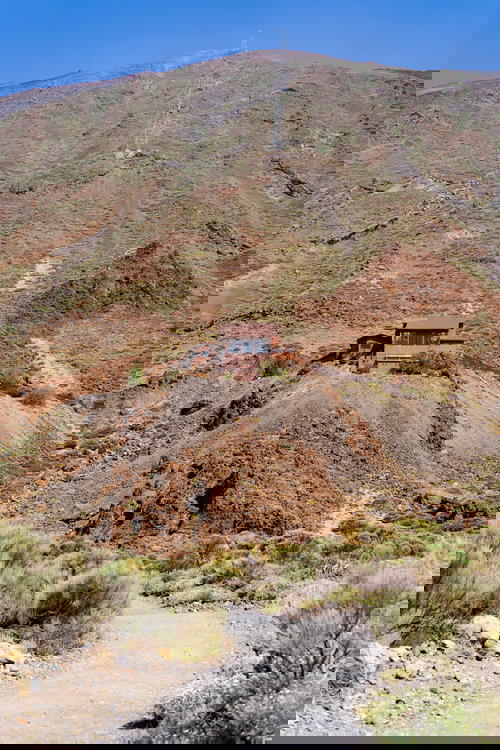 Small park ranger house on a desert mountain in El Teide National Park in Tenerife, the Canary Islands, Spain