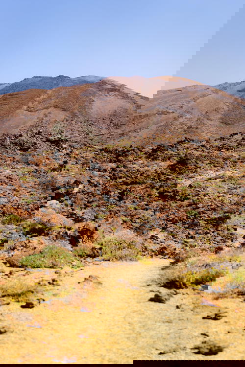 Desert landscape of mountains and rocks at El Teide National Park