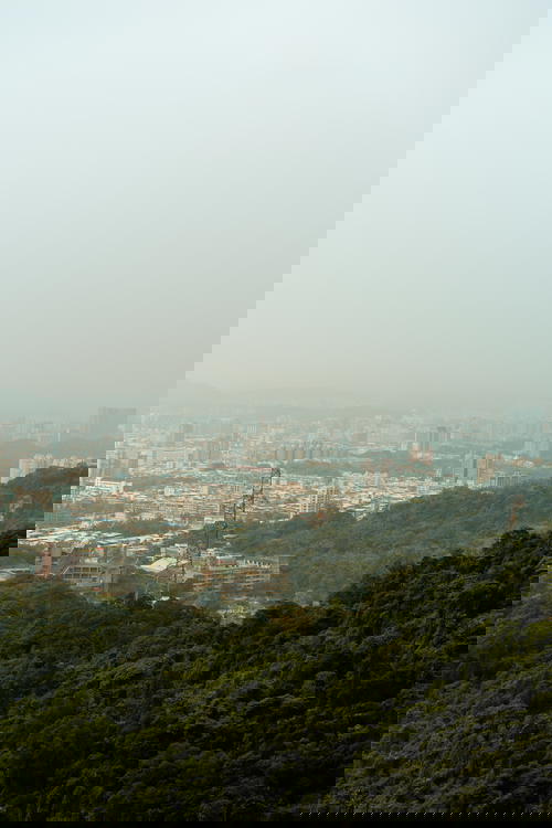 View from Xiangshan Elephant Mountain hiking trail on a hazy day