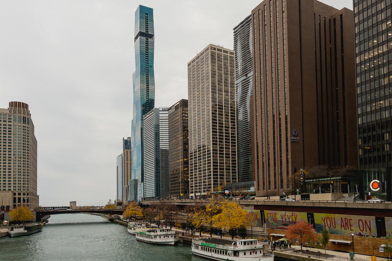 A river in the middle of a city.