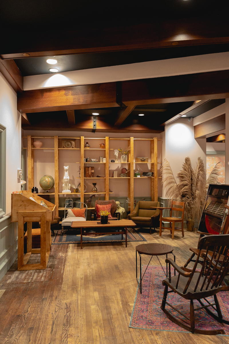 A living room in Chicago with a wooden floor.
