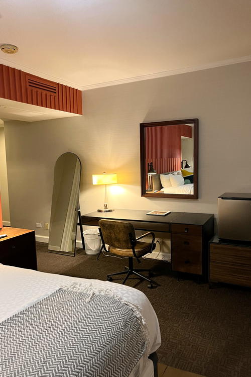 A hotel room in Chicago.
