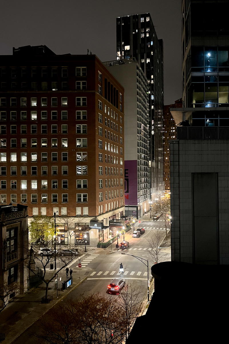 A view of Chicago at night.