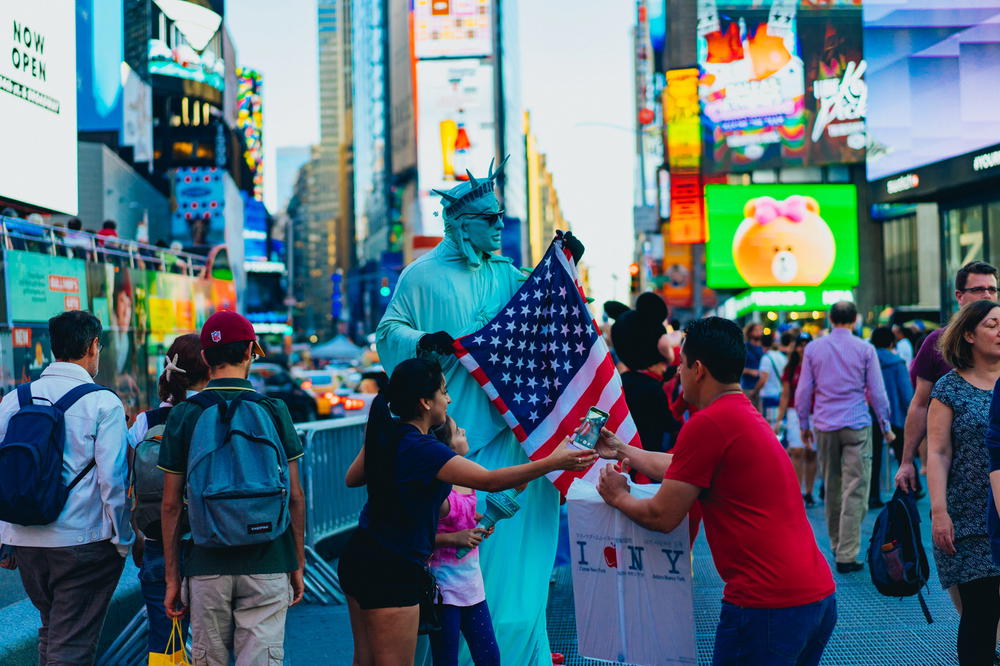 The statue of liberty in NYC's Times Square.