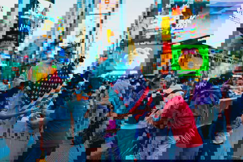 The statue of liberty in NYC's Times Square.