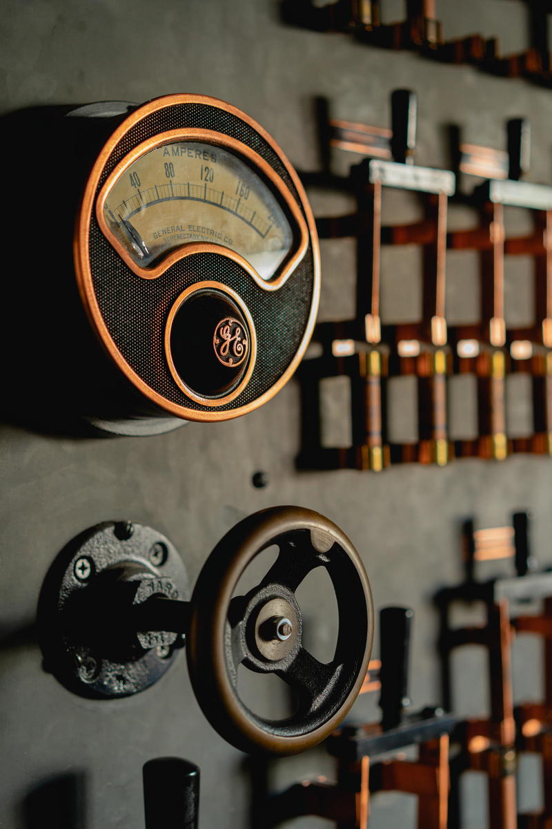 A gauge on a wall in a steampunk room in Pittsfield, Massachusetts.