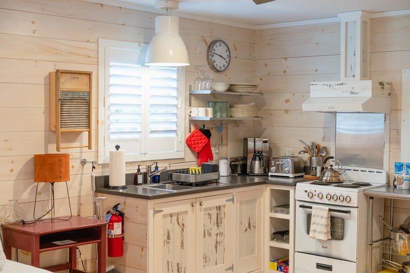 A wooden wall in the kitchen.