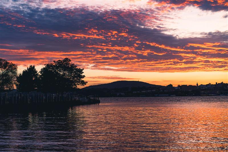A sunset over the Hudson River in Beacon, New York.