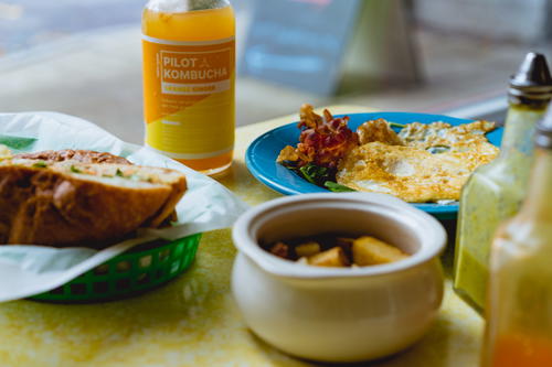 A plate of food on a table in Beacon, New York.