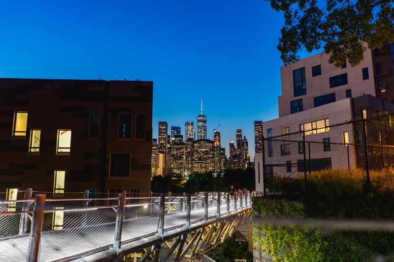 The wooden bridge at the end of the Promenade that connects Brooklyn Heights to DUMBO New York