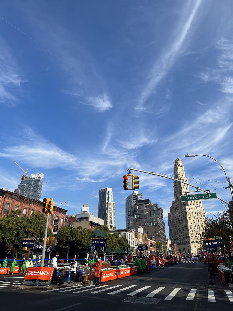 A blue sky with white clouds in NYC.