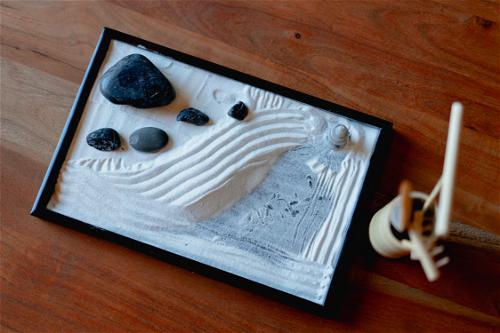A Japanese zen sand raking miniature set