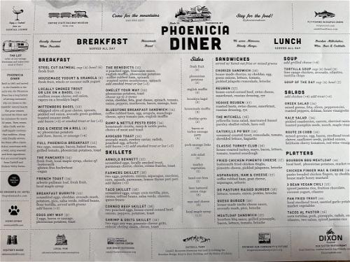 A menu at the Phoenicia Diner in Phoenicia, NY, in the Catskills upstate