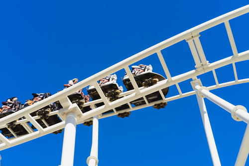 A roller coaster at Coney Island amusement park in NYC.