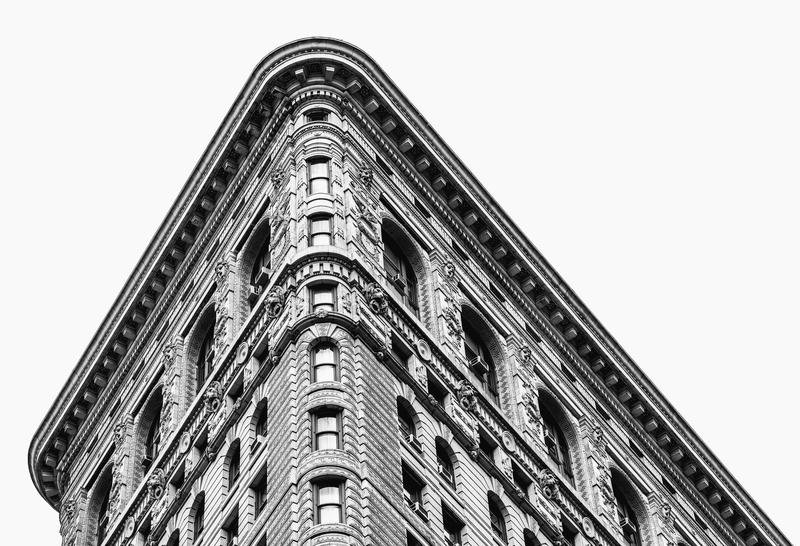 A black and white photo of a building in NYC.