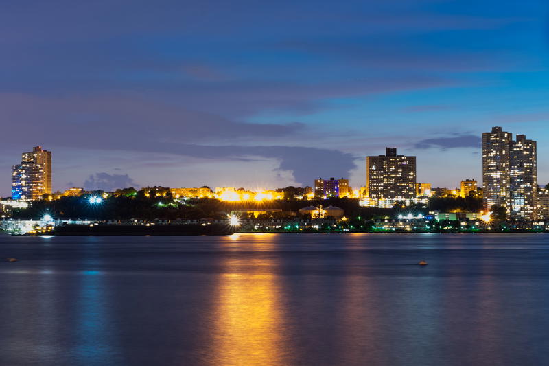 The New York sky is blue.