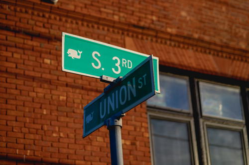 A street sign on a pole in New York.
