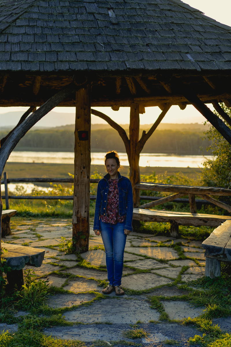A person standing under a gazebo in Hudson, New York.