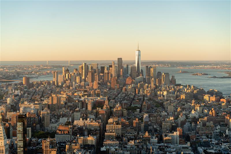 An aerial view of NYC from the top of the empire state building.