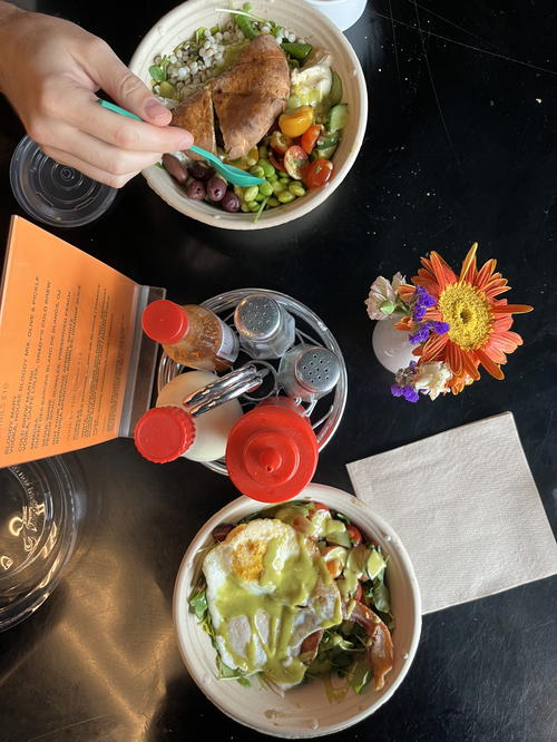 Two bowls of food on a table in Livingston Manor, New York.
