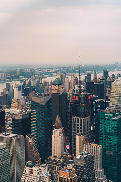 A bird's-eye view of NYC from the top of a building.