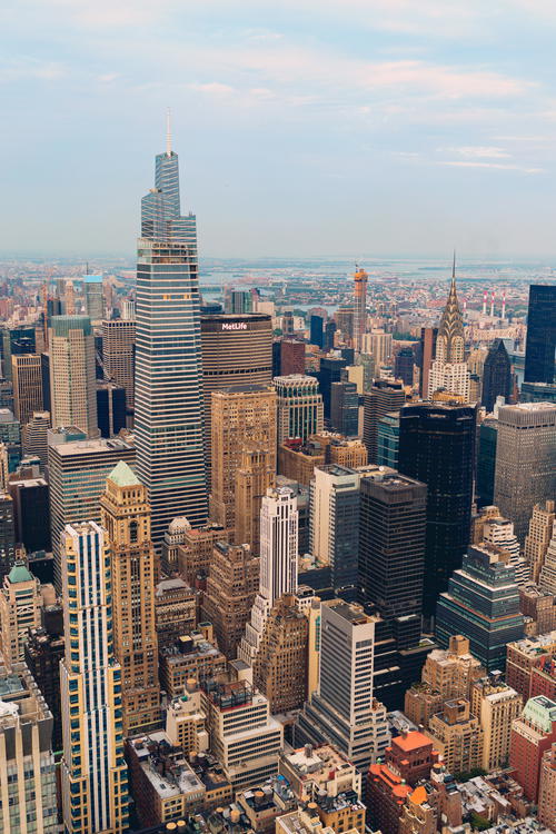 The sky in New York City is blue.