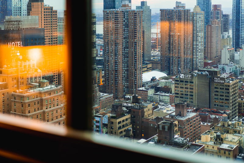 A view of NYC from a window.