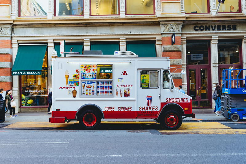 An ice cream truck parked in the SoHo neighborhood of NYC