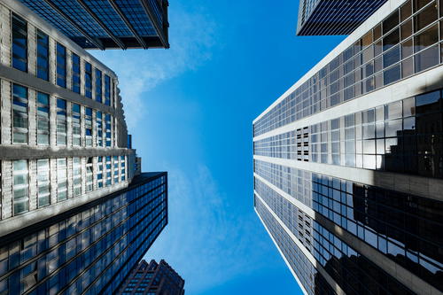 Looking up in the Financial District in NYC