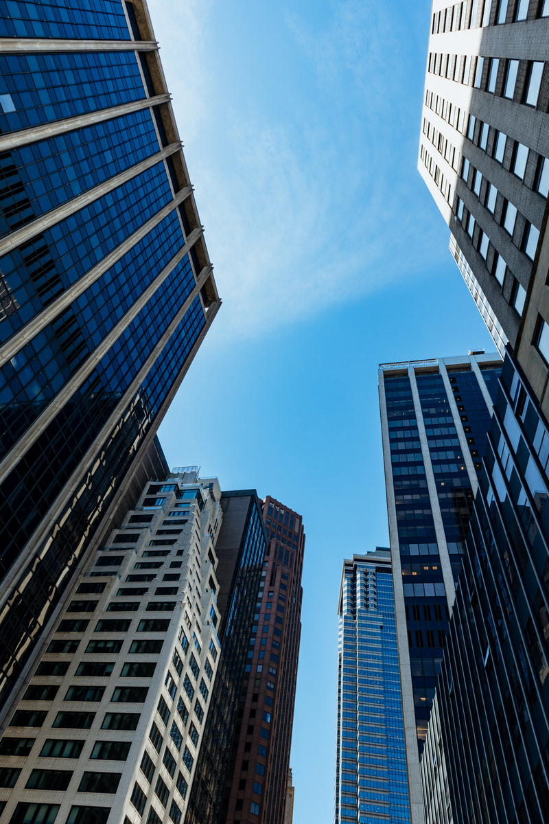 Looking up in the Financial District in NYC