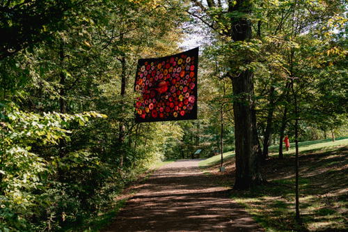 A piece of fabric hanging from a tree at Olana State Historic Site.