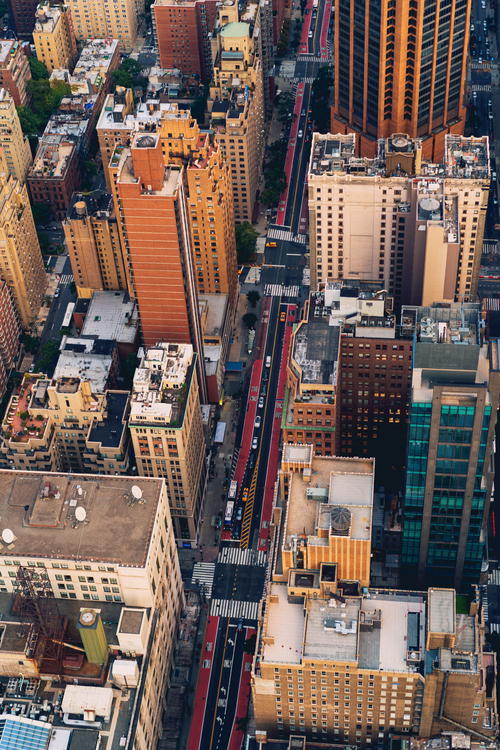 An aerial view of New York City, featuring the Empire State Building.