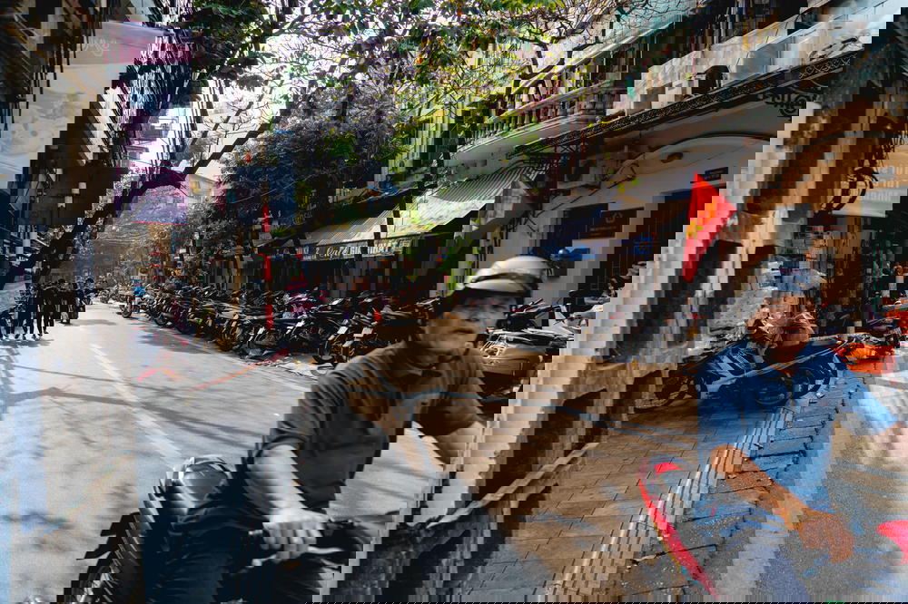 A motorcyclist in Hanoi, Vietnam.