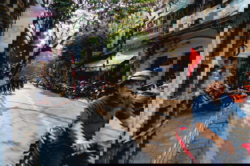 A motorcyclist in Hanoi, Vietnam.