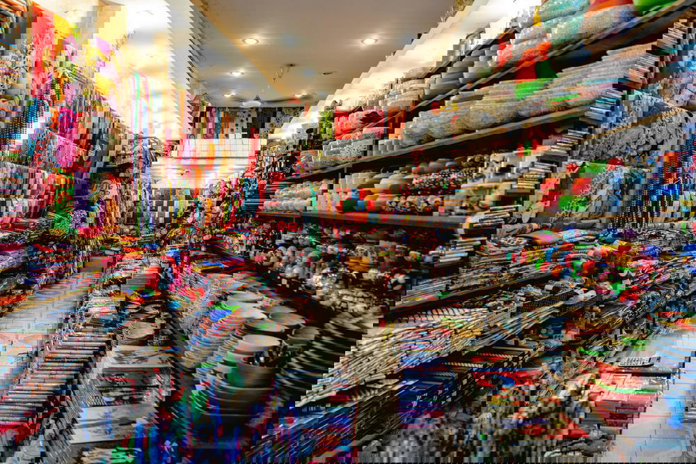 A row of colorful items in a shop in Hanoi, Vietnam.