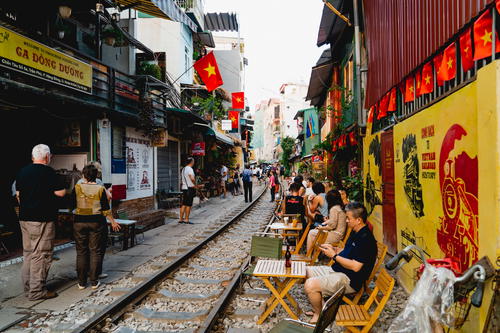 Cafes at Train Street Hanoi Vietnam