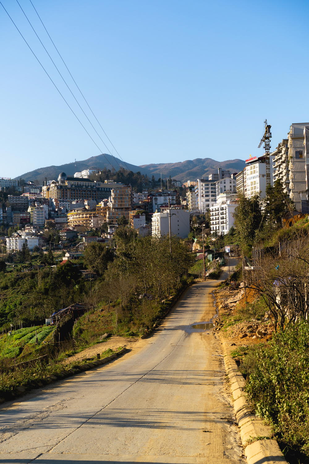 Quiet road outside downtown Sapa Vietnam town center