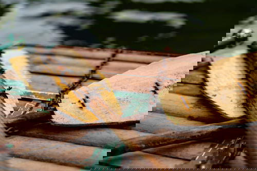 Two wooden paddles for a rowboat at Trang An Ninh Binh