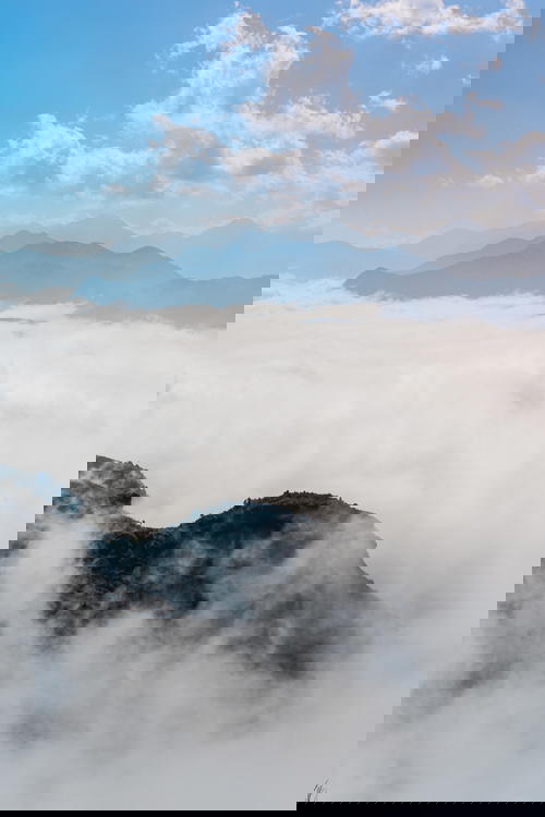 A view of a cloud-covered mountain in Sapa, Vietnam.