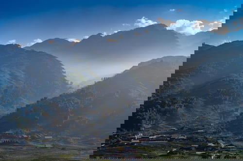 Mountain scenery hills of Sapa Vietnam clouds rolling in